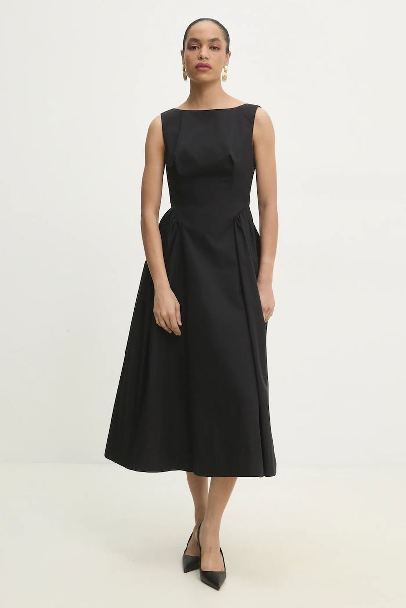 Answear Lab rochie din bumbac culoarea negru, midi, evazată