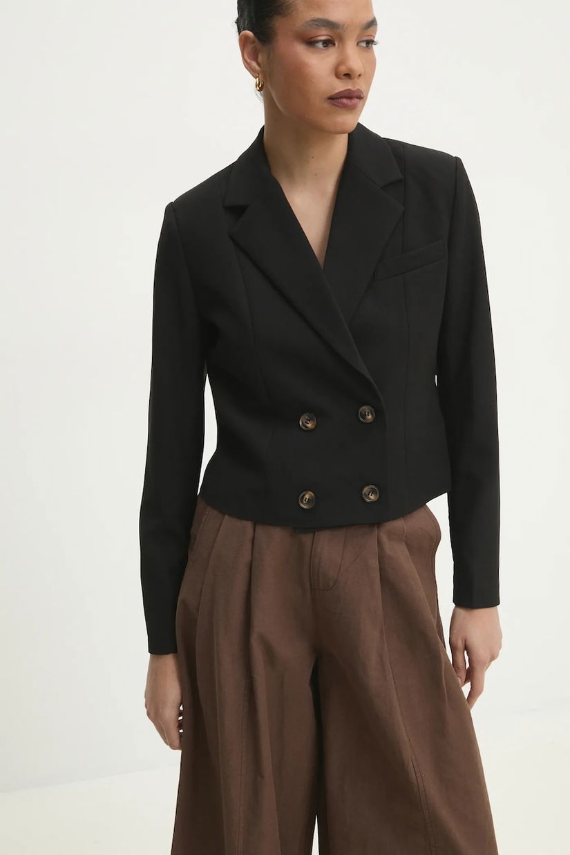 Answear Lab sacou culoarea negru, cu doua randuri de nasturi, neted