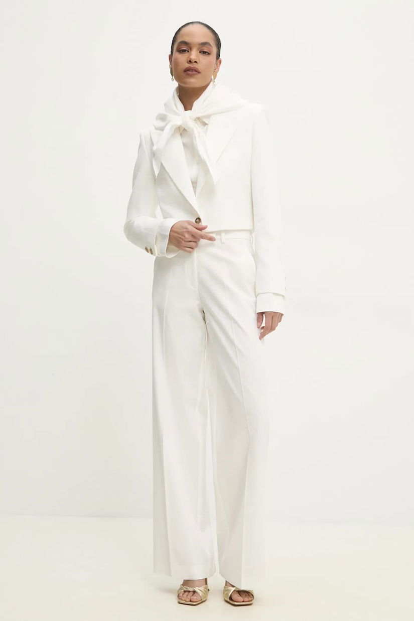 Answear Lab pantaloni de costum largi culoarea alb, drept, high waist