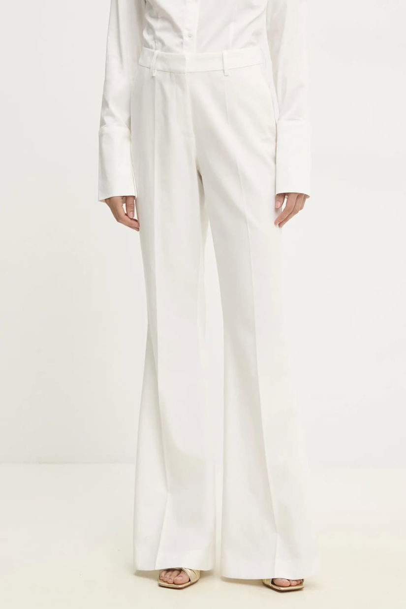 Answear Lab pantaloni de costum evazați culoarea alb, evazati, high waist
