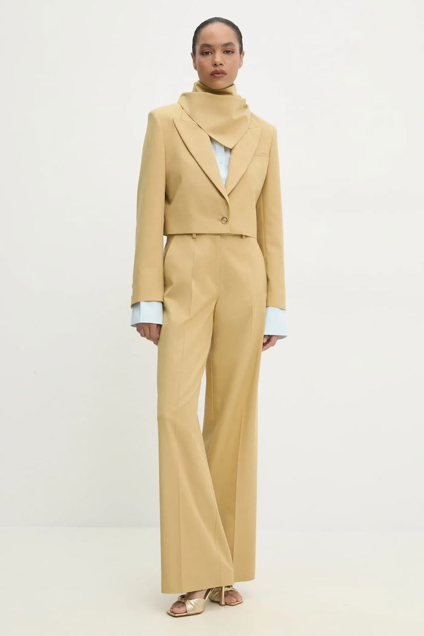 Answear Lab sacou cropped cu eșarfă culoarea galben, un singur rand de nasturi, neted