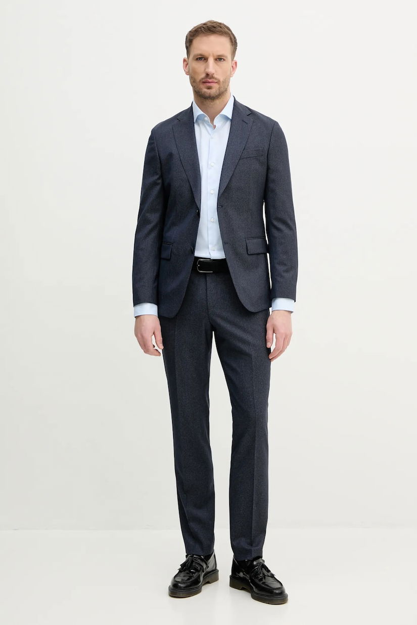 BOSS costum de lana barbati, culoarea albastru marin, melanj, 50540774