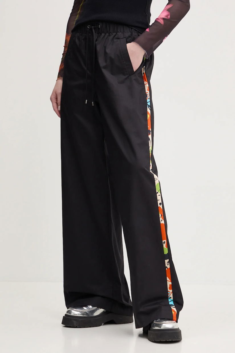 Desigual pantaloni de bumbac PAISLEY LACROIX femei, culoarea negru, drept, high waist, 25SWPW19