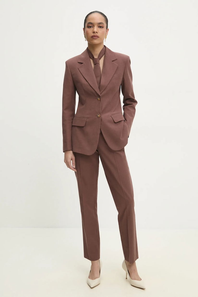 Answear Lab pantaloni de costum drepți culoarea maro, fason tigareta, high waist