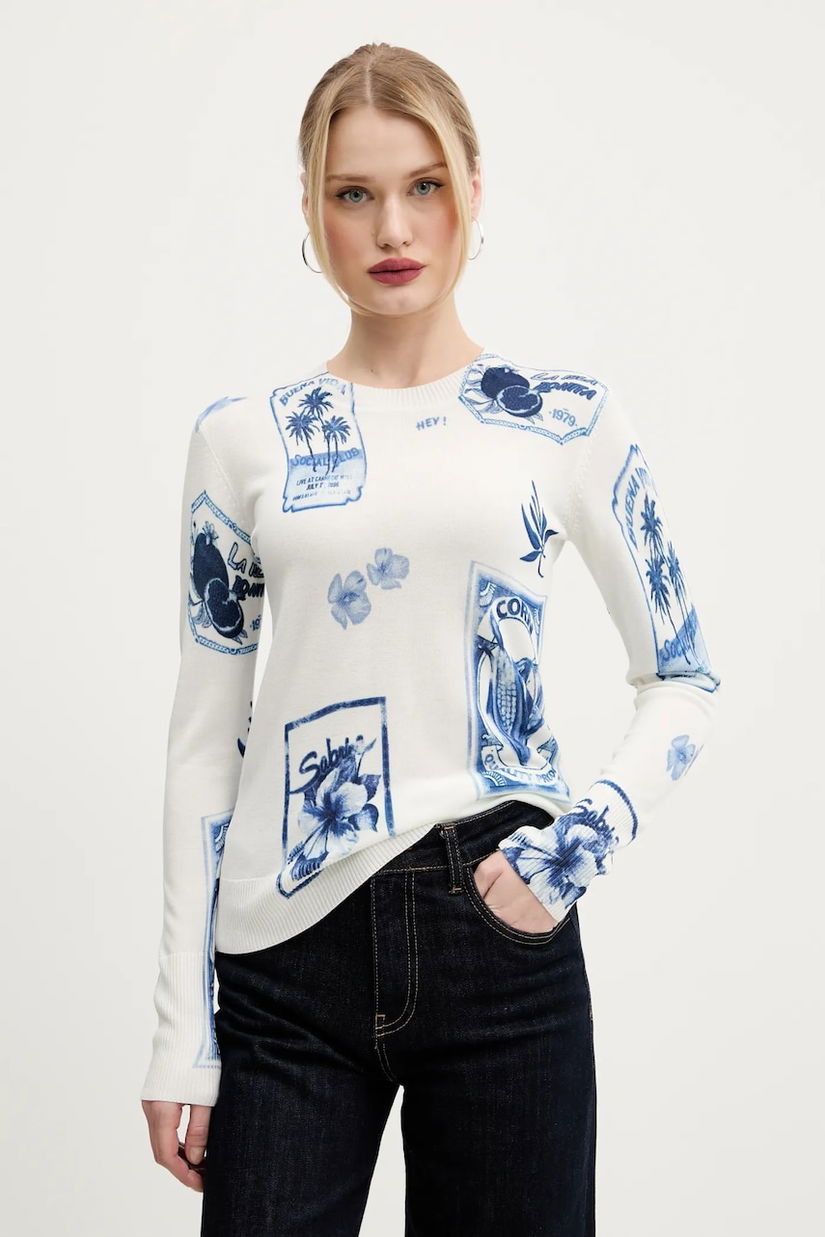 Desigual pulover din amestec de in TAMPERE femei, culoarea alb, light, 25SWJF32