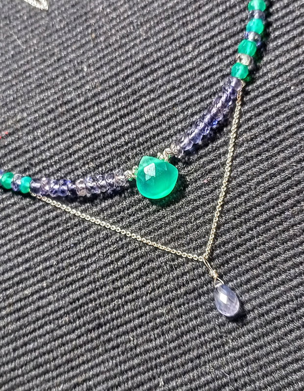 Colier argint iolit onix verde gradient degrade briolete bicolor minimalist boho chic trendy - Transport gratuit