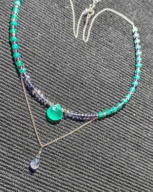 Colier argint iolit onix verde gradient degrade briolete bicolor minimalist boho chic trendy - Transport gratuit