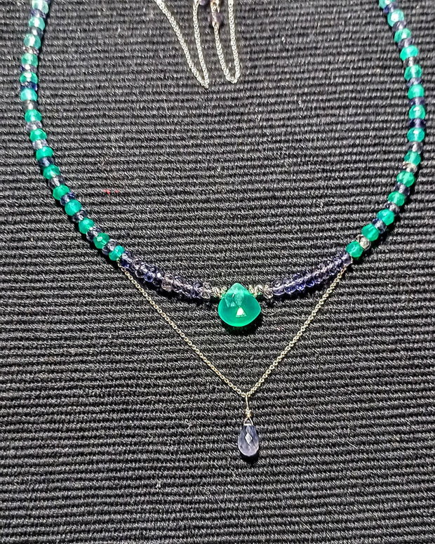 Colier argint iolit onix verde gradient degrade briolete bicolor minimalist boho chic trendy - Transport gratuit