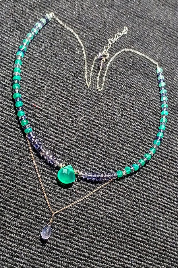 Colier argint iolit onix verde gradient degrade briolete bicolor minimalist boho chic trendy - Transport gratuit