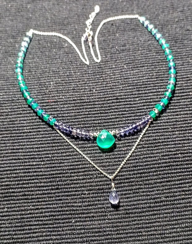 Colier argint iolit onix verde gradient degrade briolete bicolor minimalist boho chic trendy - Transport gratuit