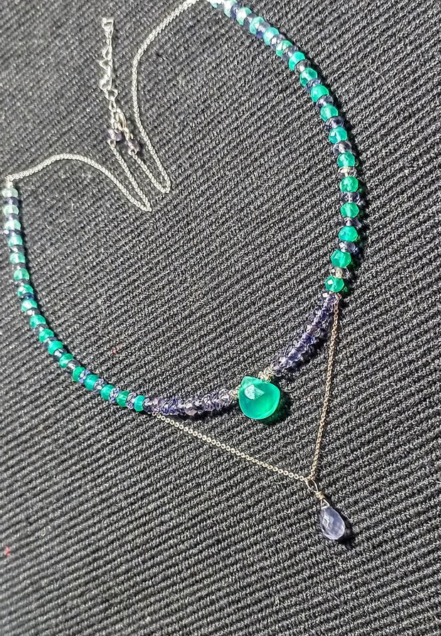 Colier argint iolit onix verde gradient degrade briolete bicolor minimalist boho chic trendy - Transport gratuit