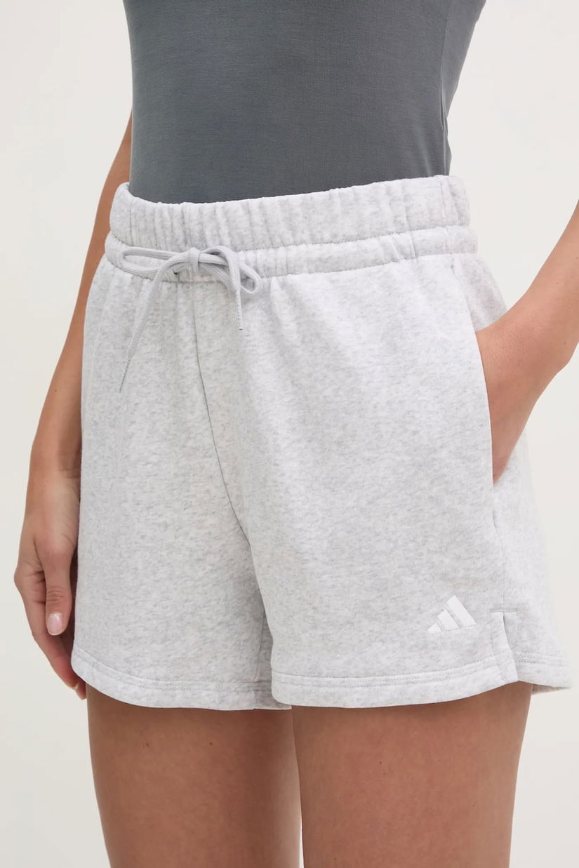 adidas pantaloni scurți Essentials femei, culoarea gri, melanj, high waist, JC5927