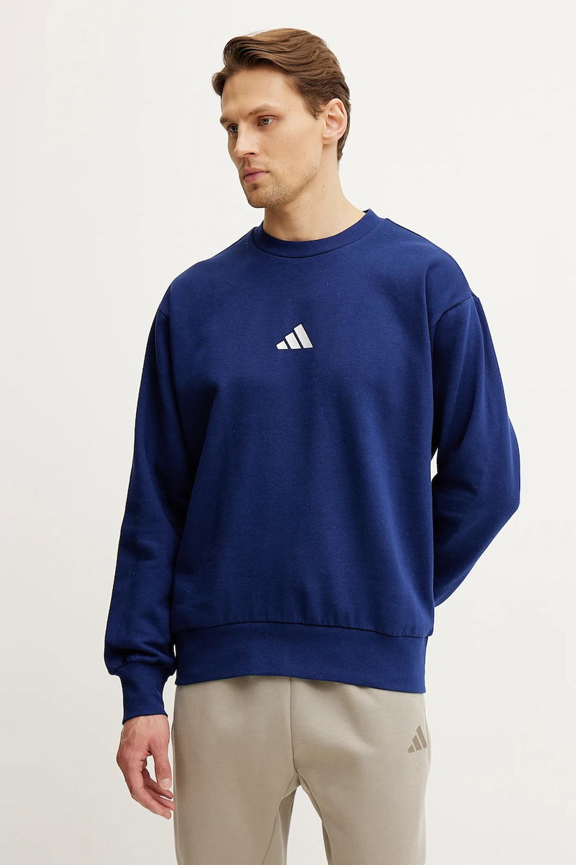 adidas bluza Feelcozy barbati, culoarea albastru marin, cu imprimeu, JE3792