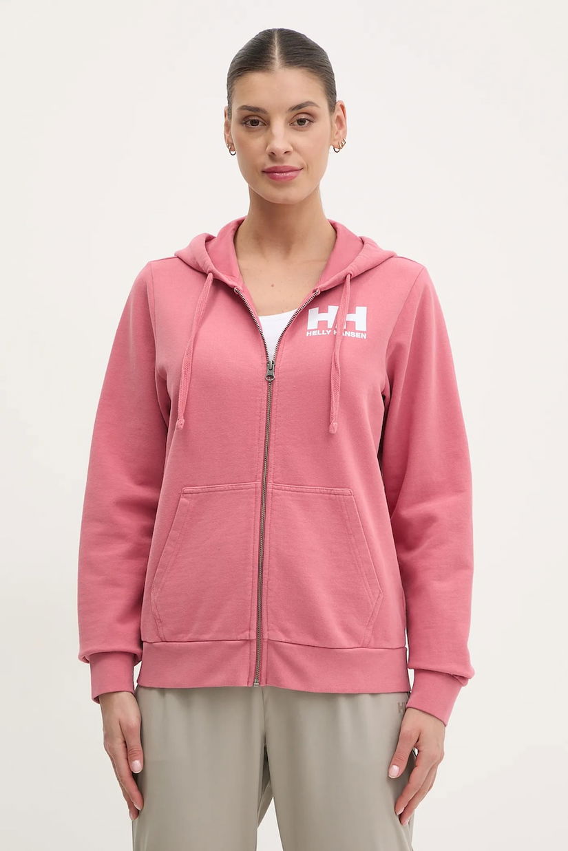 Helly Hansen hanorac de bumbac femei, culoarea roz, cu glugă, melanj, 34461