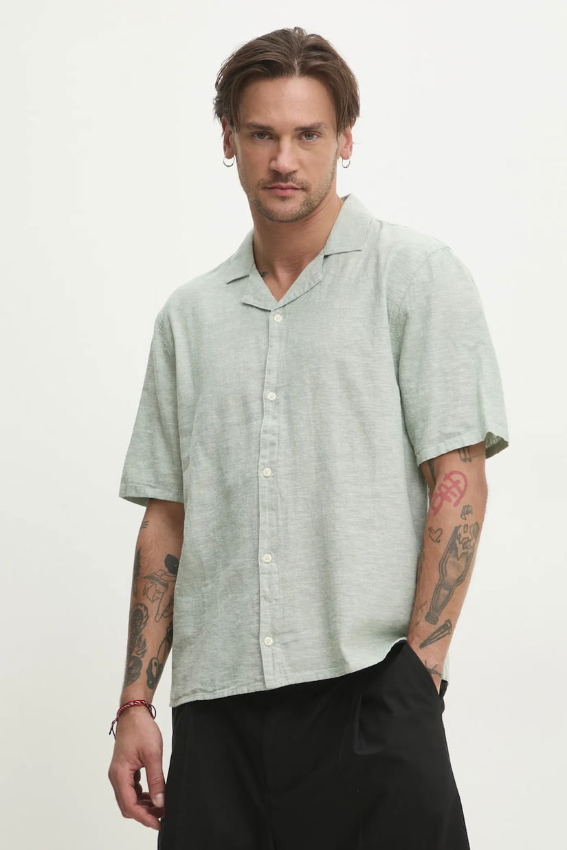 Hollister Co. camasa de in barbati, culoarea verde, cu guler clasic, regular, KI325-5096