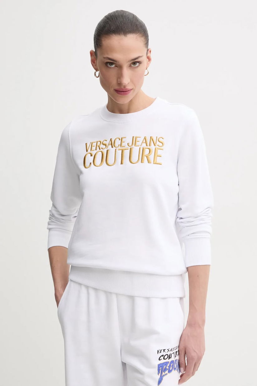 Versace Jeans Couture hanorac de bumbac femei, culoarea alb, cu imprimeu, 78HAIT06 CF01T