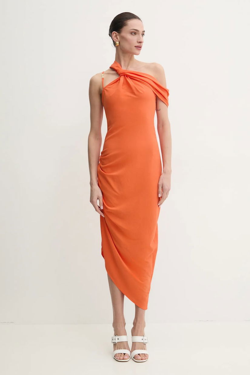 Versace Jeans Couture rochie din amestec de in culoarea portocaliu, midi, mulată, 78HAO903 N0432
