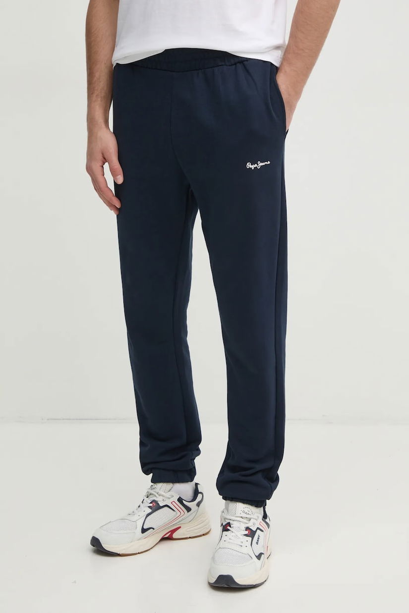 Pepe Jeans pantaloni de trening din bumbac DUKE JOGGER barbati, culoarea albastru marin, neted, PM211865