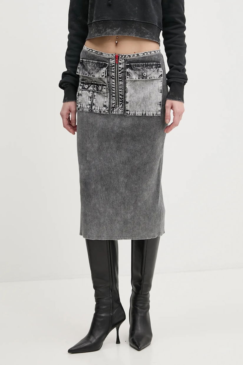 Diesel fusta din bumbac M-MERYN SKIRT culoarea gri, midi, creion, A17470.0QMAN