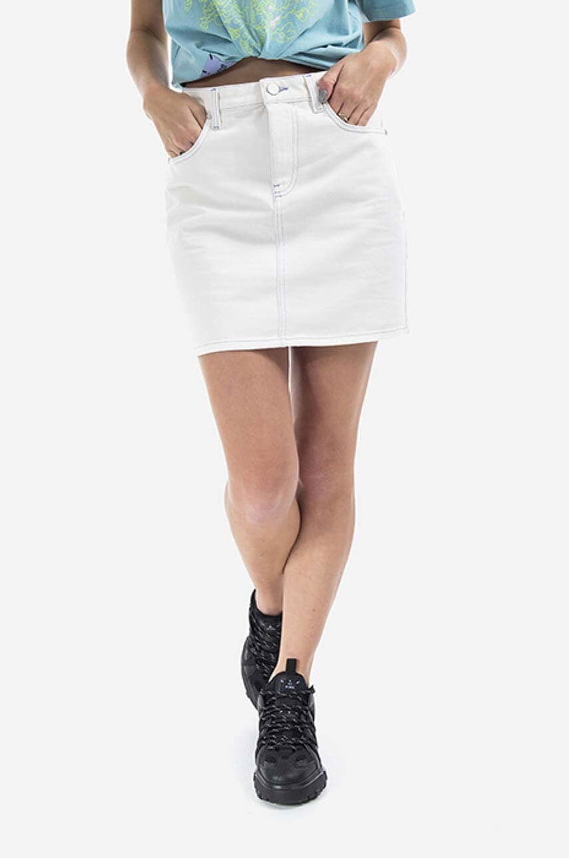MCQ fustă din denim din bumbac culoarea alb, mini, dreaptă 623877RRR209001-CREAM