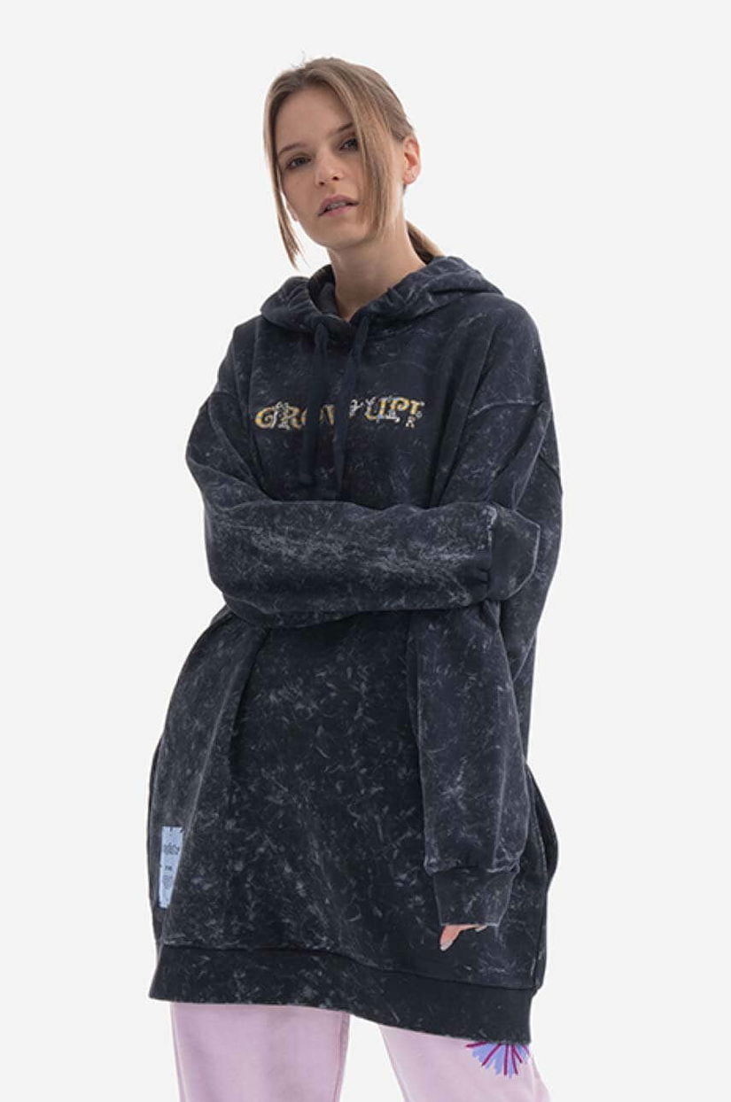 MCQ hanorac de bumbac Forest femei, culoarea negru, cu glugă, cu imprimeu 677356RSJ641130-BLACK