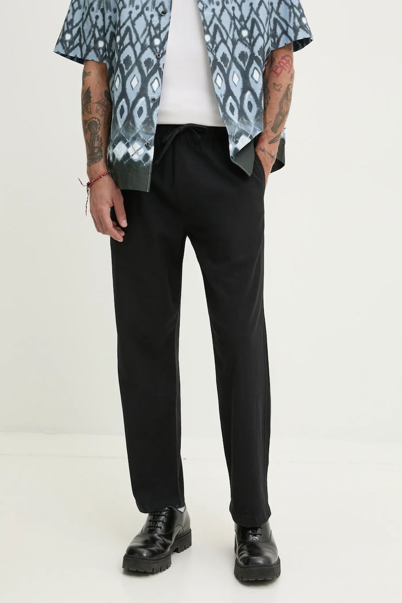 Hollister Co. pantaloni din amestec de in barbati, culoarea negru, cu fason chinos, KI330-5040