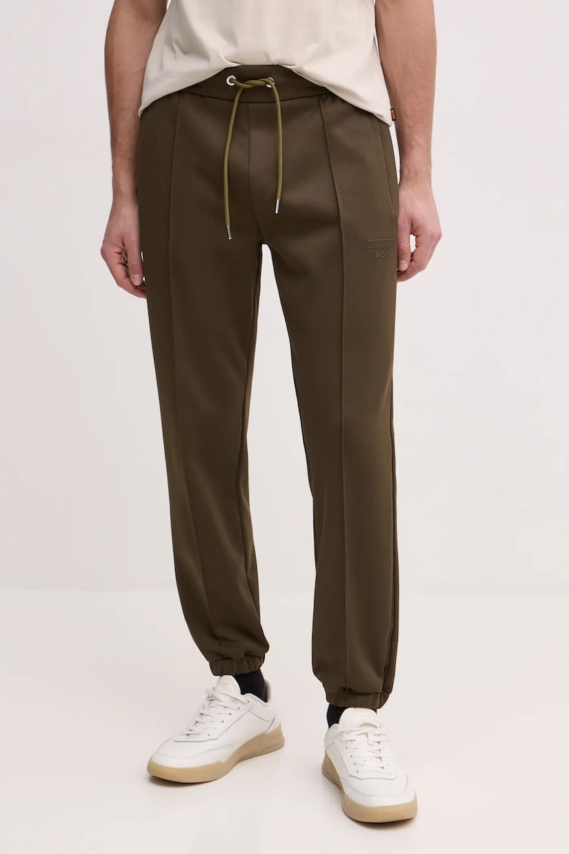 BOSS pantaloni de trening barbati, culoarea verde, neted, 50537360
