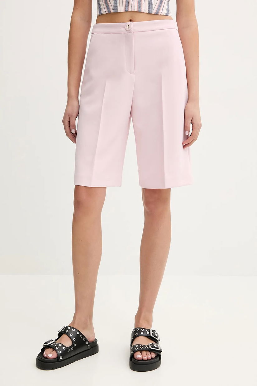 Blugirl Blumarine pantaloni scurti femei, culoarea roz, neted, high waist, RA5156.T2968