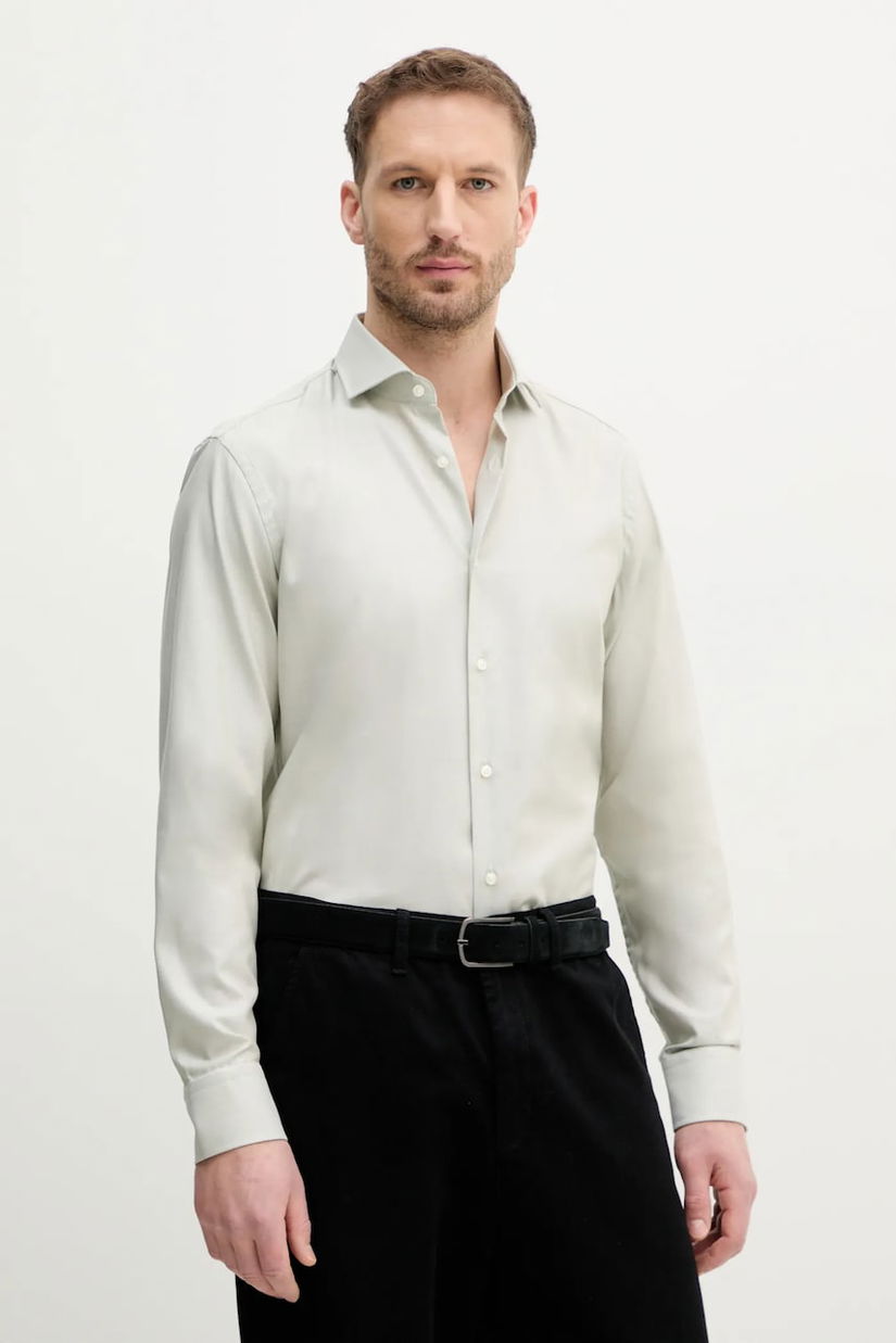 BOSS camasa barbati, culoarea gri, cu guler italian, slim, 50539203