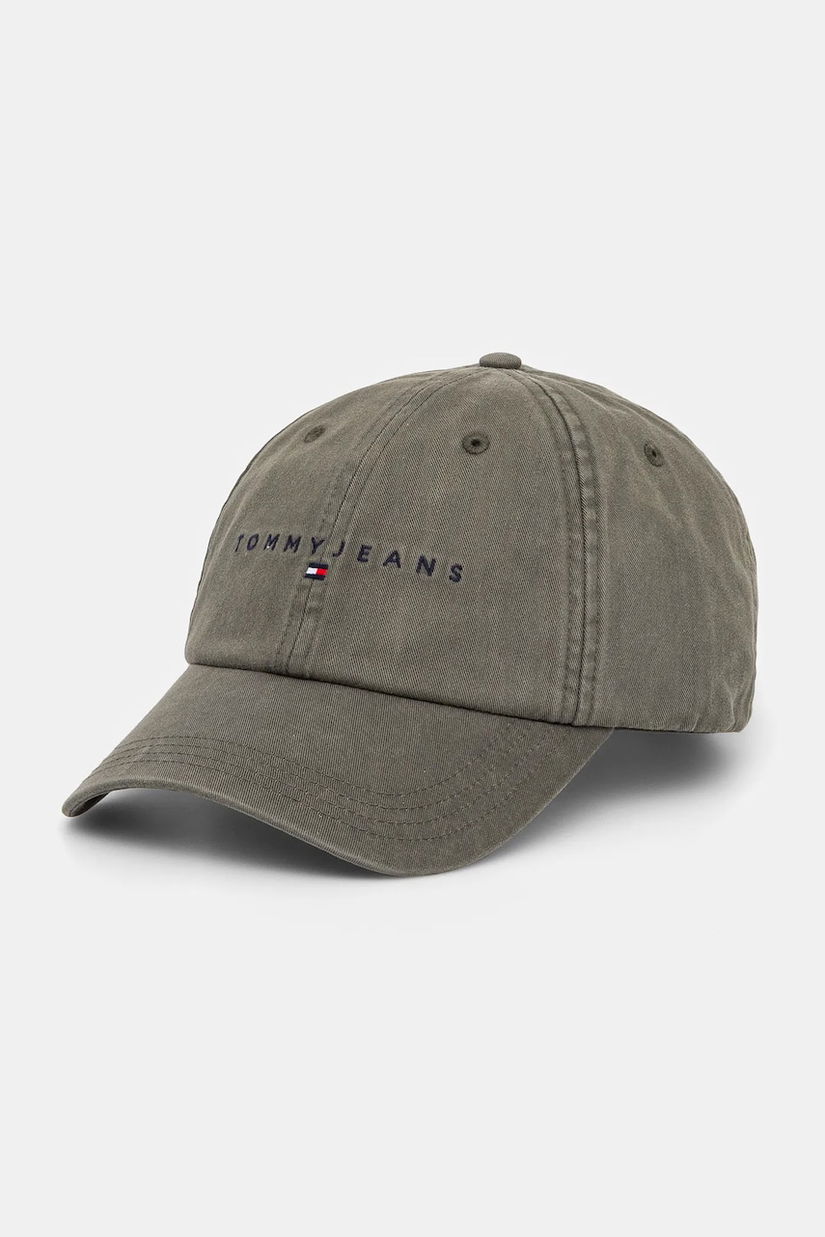 Tommy Jeans șapcă de baseball din bumbac culoarea verde, cu imprimeu, AM0AM13355