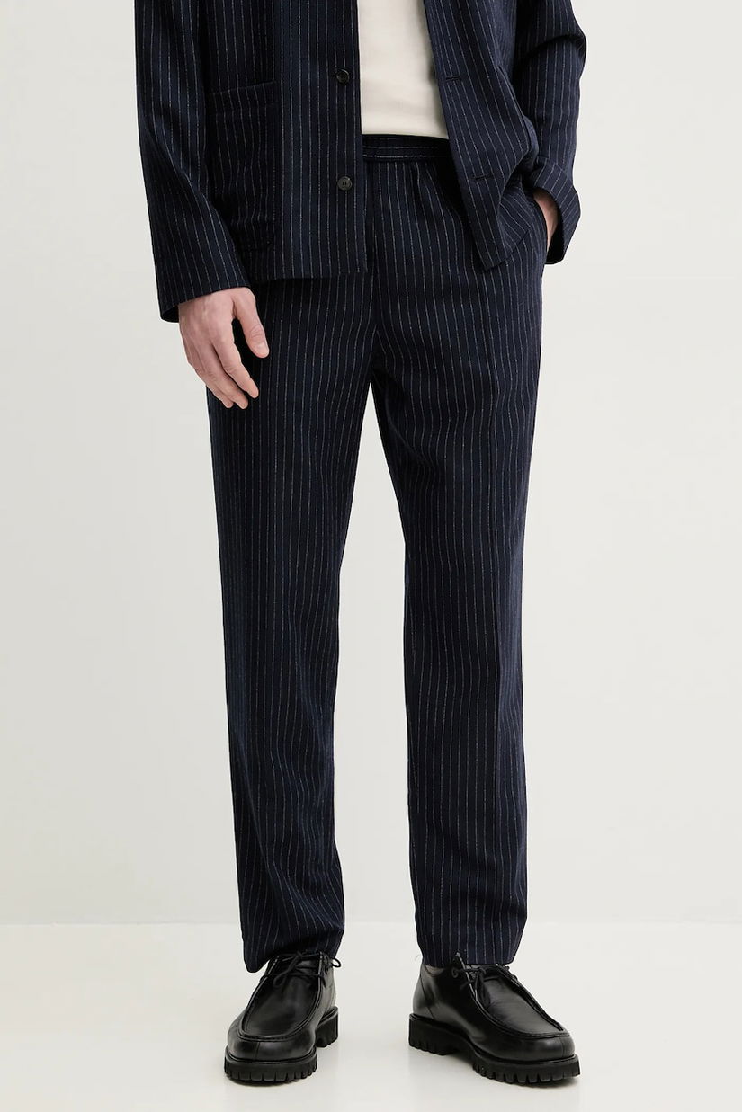 A.P.C. pantaloni de lana pantalon pieter barbati, culoarea albastru marin, drept, WOARO.H08394