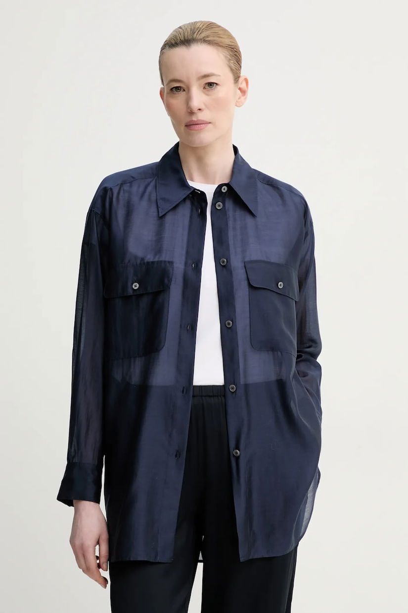 Marc O'Polo camasa femei, culoarea albastru marin, cu guler clasic, relaxed, 502089042069