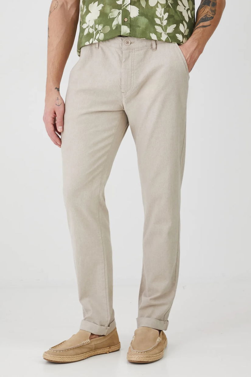 Medicine pantaloni din amestec de in barbati, culoarea bej, mulata