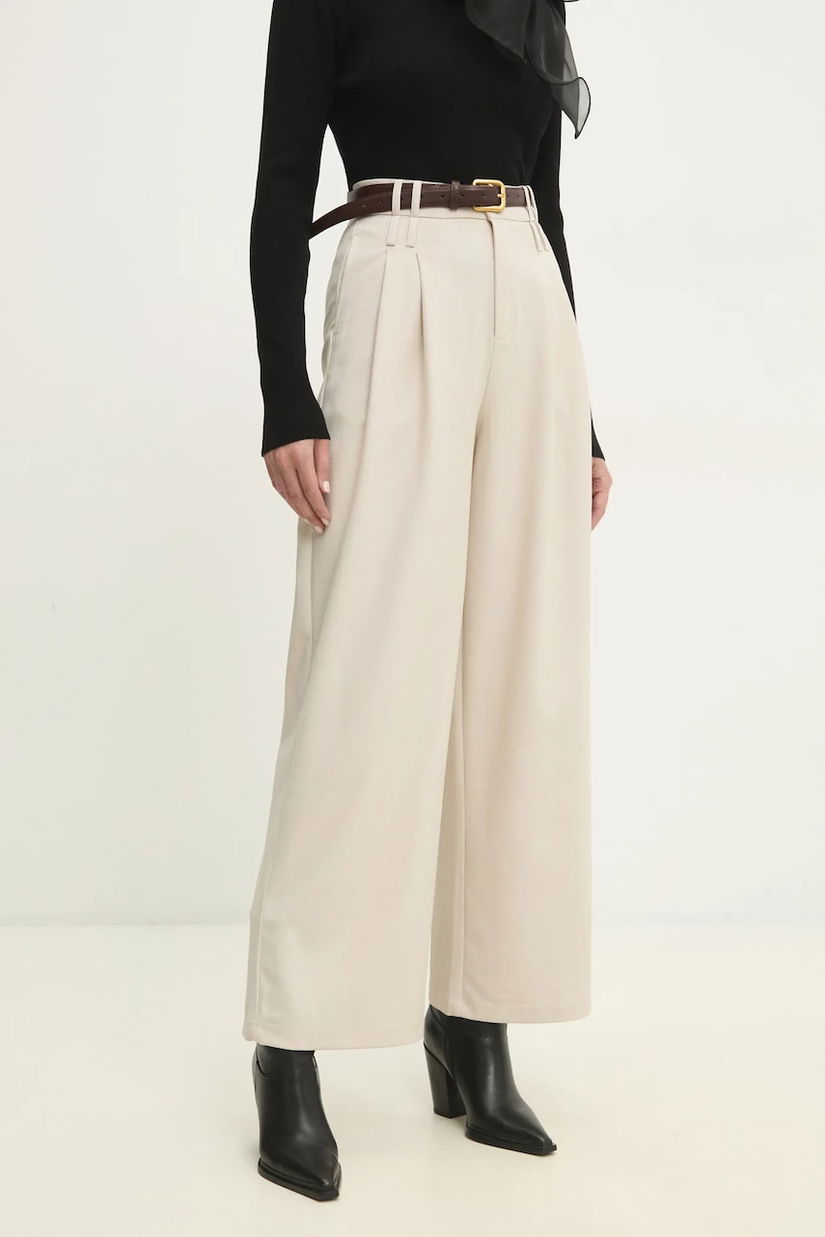 Answear Lab pantaloni femei, culoarea bej, lat, high waist