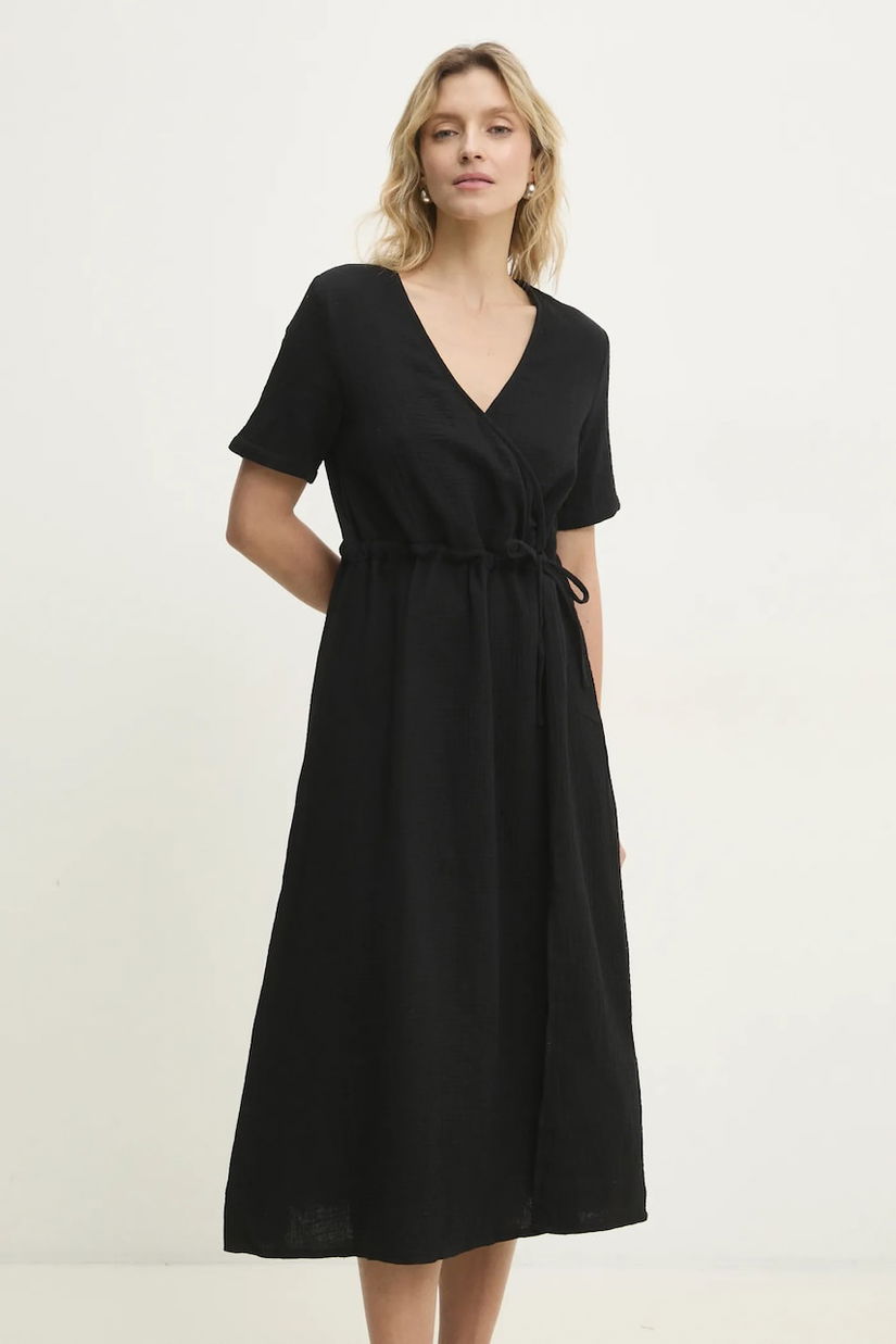 Answear Lab rochie din bumbac culoarea negru, midi, evazată