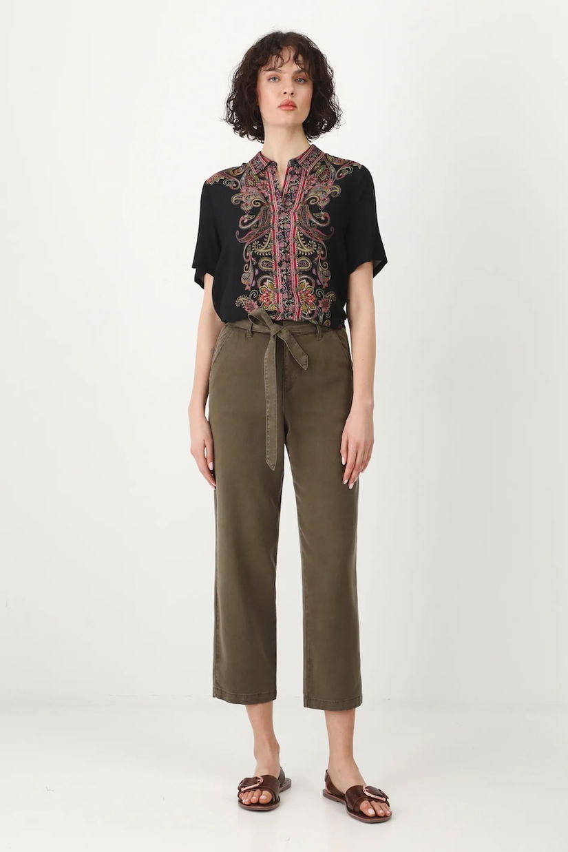 Medicine pantaloni femei, culoarea verde, drept, medium waist