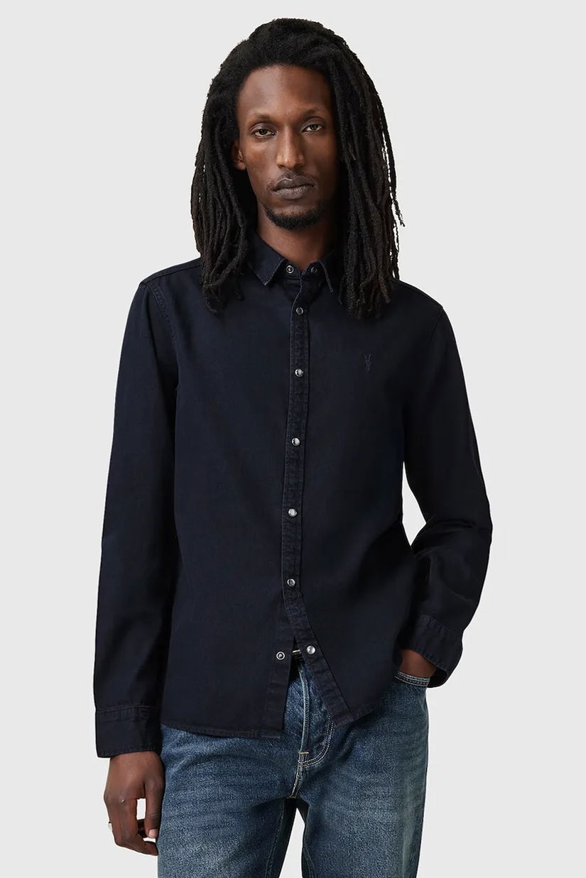 AllSaints camasa jeans GLEASON LS SHIRT barbati, culoarea negru, cu guler clasic, regular, M165SB