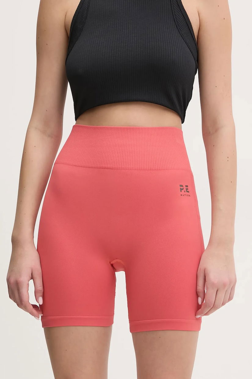 P.E Nation pantaloni scurți de antrenament Restore Seamless culoarea portocaliu, neted, high waist, 243S296