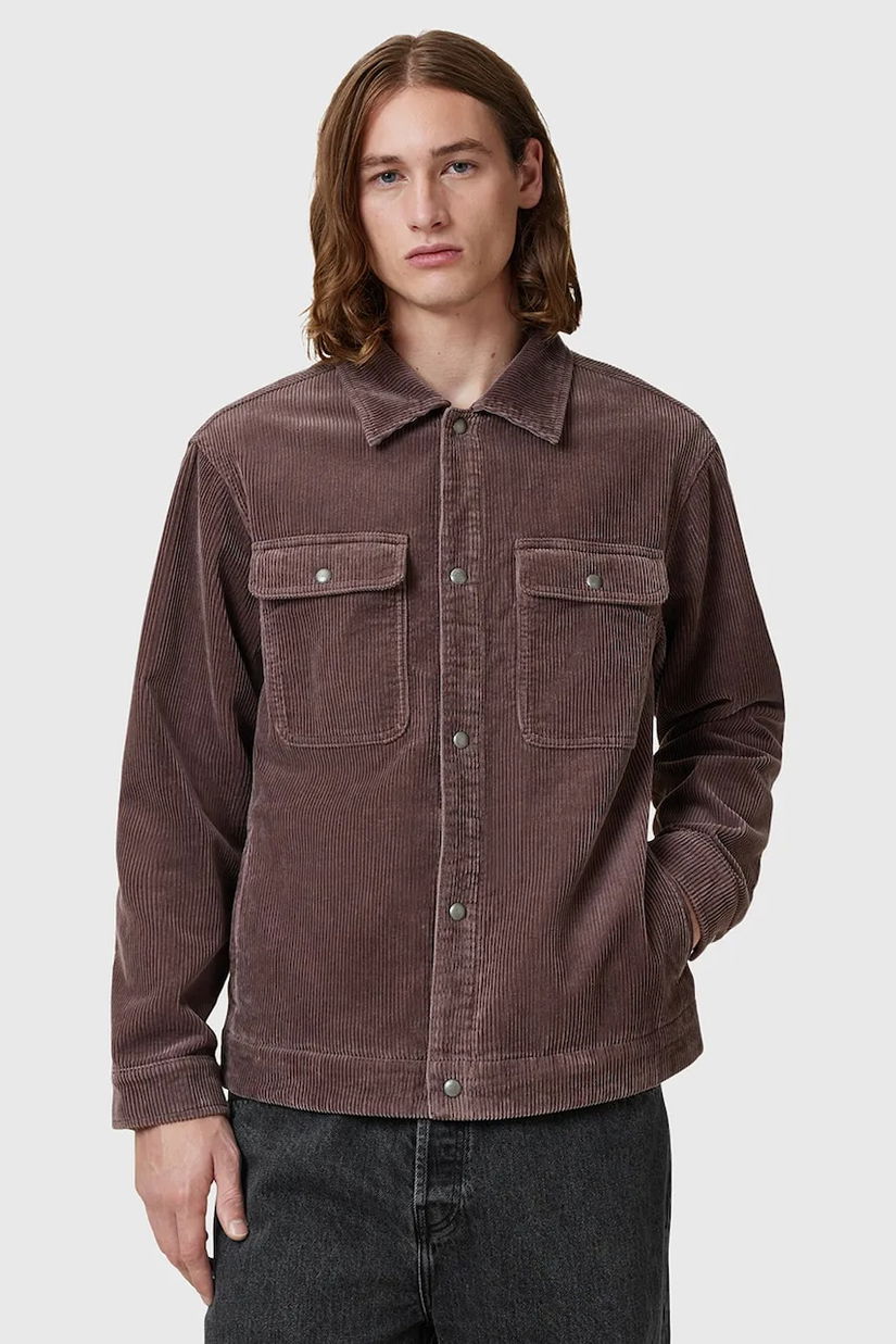 AllSaints camasa din velur CASTLEFORD culoarea maro, cu guler clasic, relaxed, M084OB