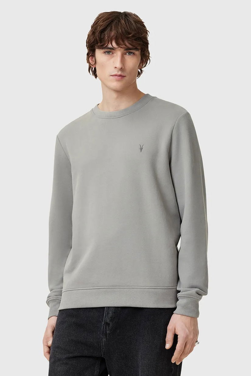 AllSaints hanorac de bumbac RAVEN CREW barbati, culoarea gri, neted, M037NB
