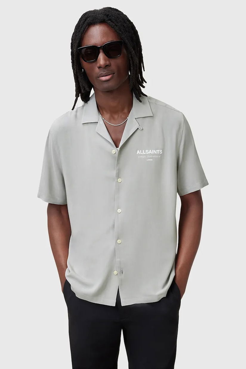AllSaints camasa UNDERGROUND barbati, culoarea gri, cu guler clasic, relaxed, M158SB