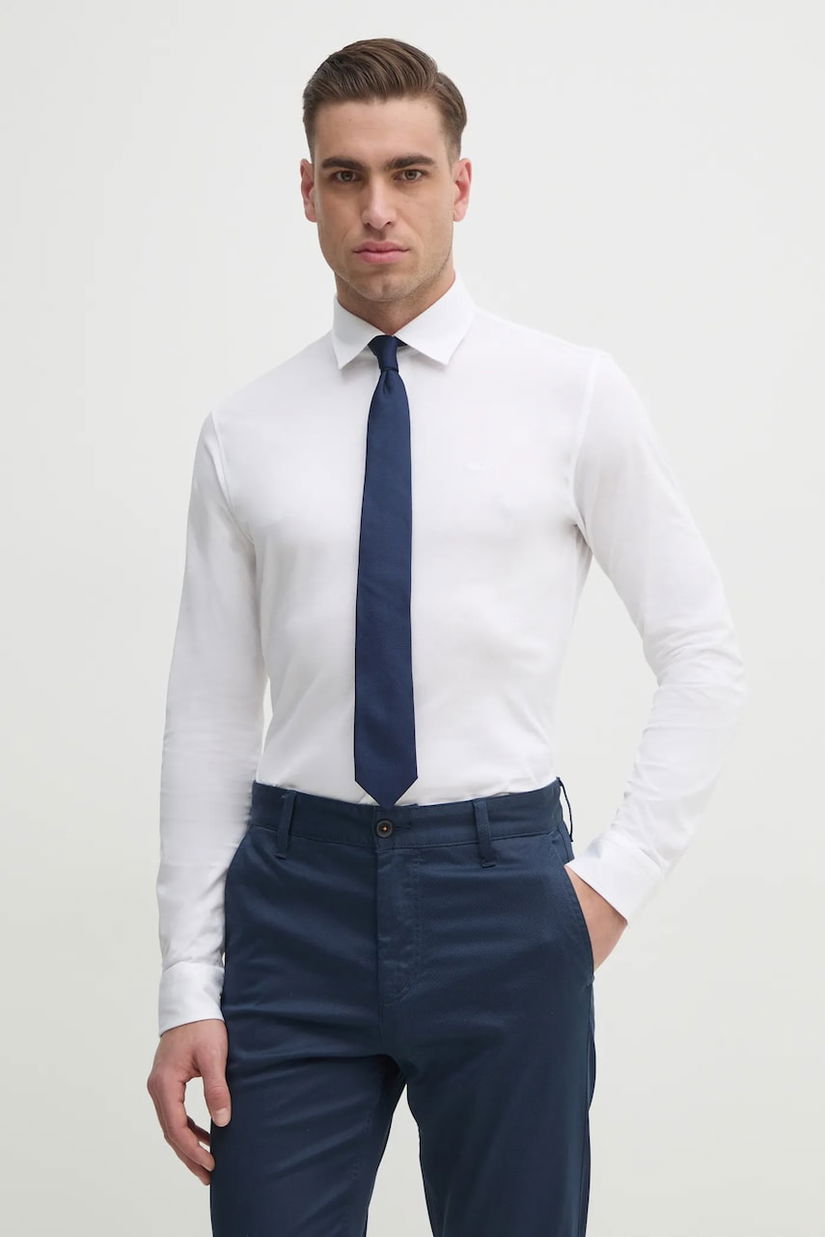 BOSS Orange cămașă din bumbac culoarea alb, cu guler italian, slim, 50519748