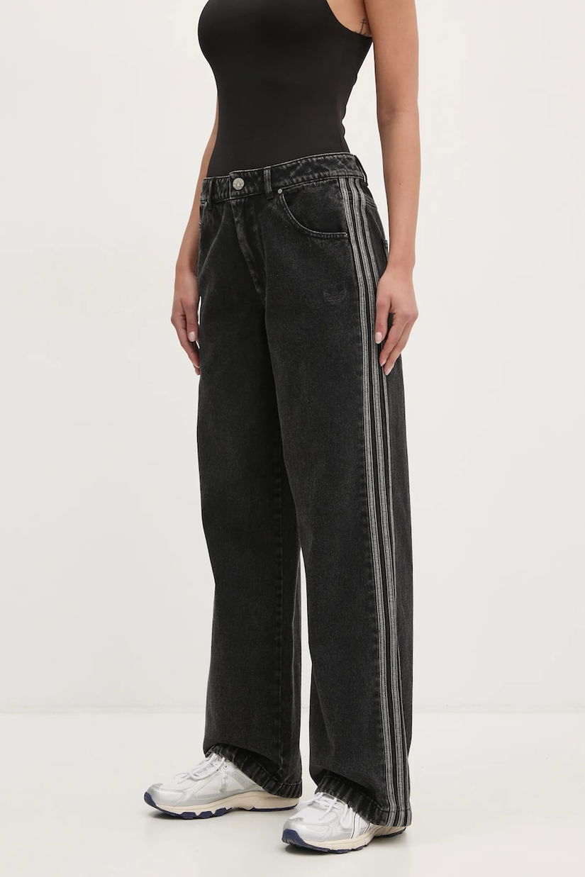 adidas Originals blugi din bumbac DENIM 3S PANT femei medium waist, JD3109