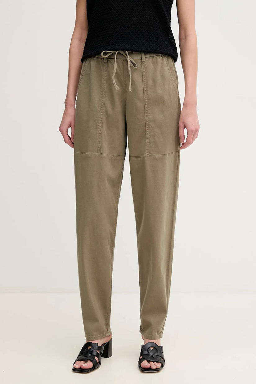 Mos Mosh pantaloni femei, culoarea verde, drept, high waist, 168840