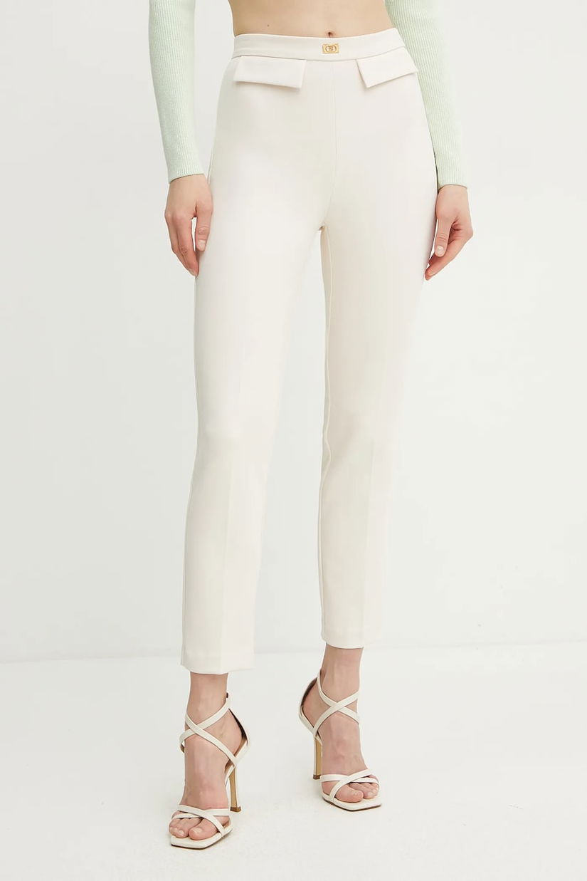 Elisabetta Franchi pantaloni femei, culoarea bej, mulata, high waist, PA07751E2