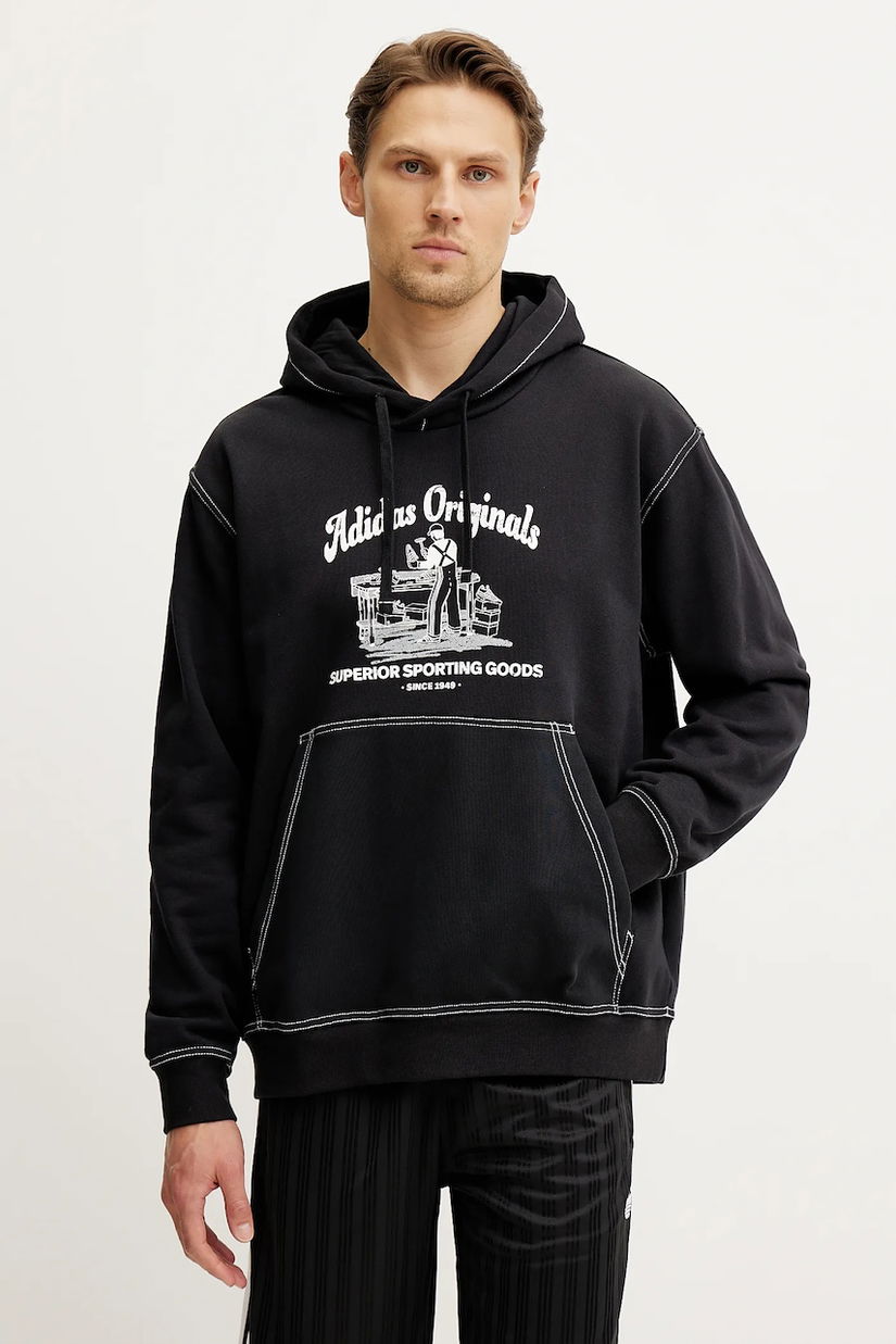 adidas Originals hanorac de bumbac Wabash barbati, culoarea negru, cu glugă, cu imprimeu, JP4483