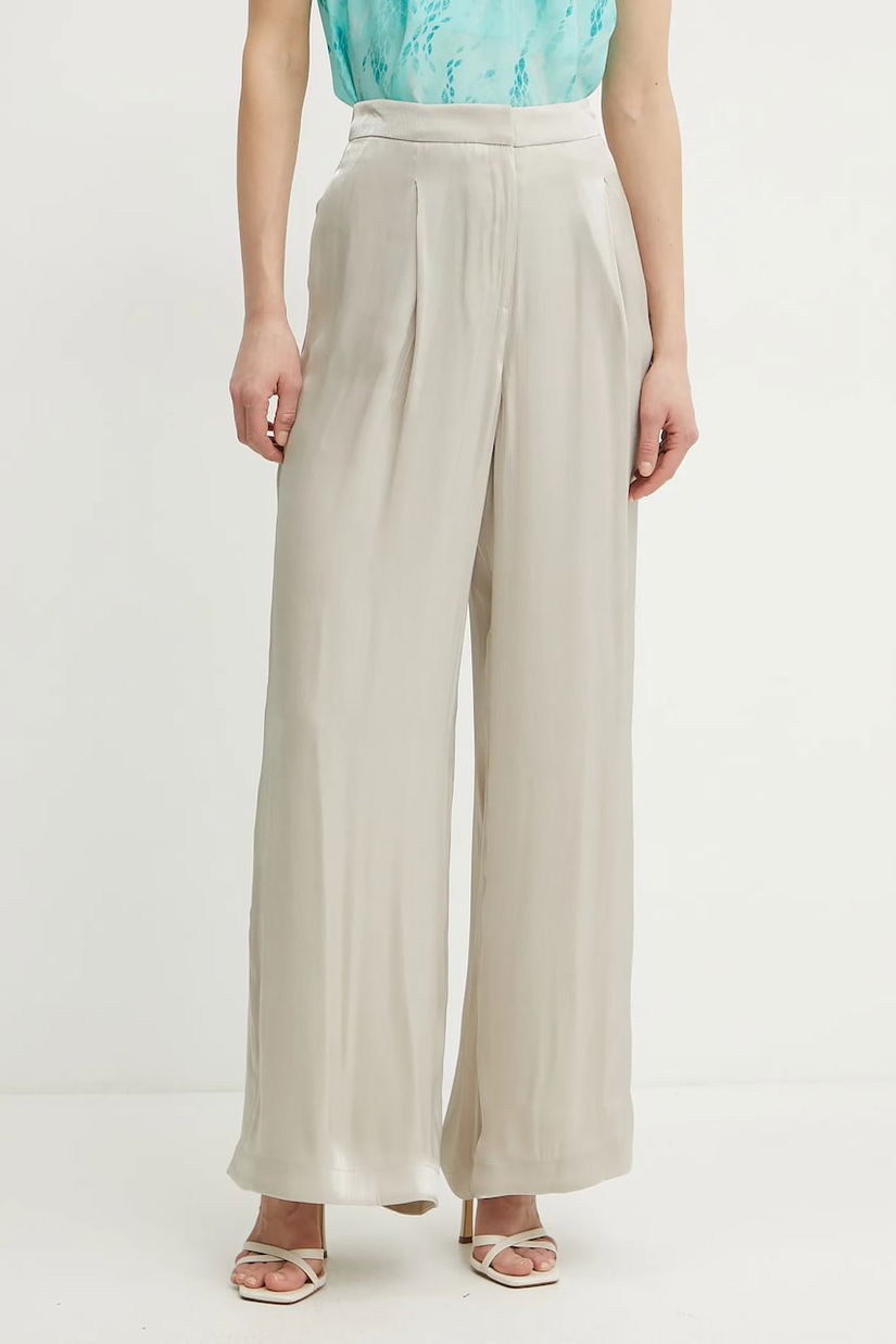 MICHAEL Michael Kors pantaloni femei, culoarea bej, lat, high waist