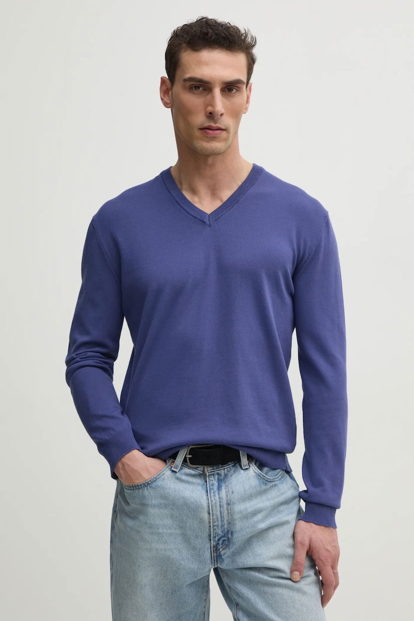 United Colors of Benetton pulover de bumbac culoarea albastru marin, light, 1098U4486