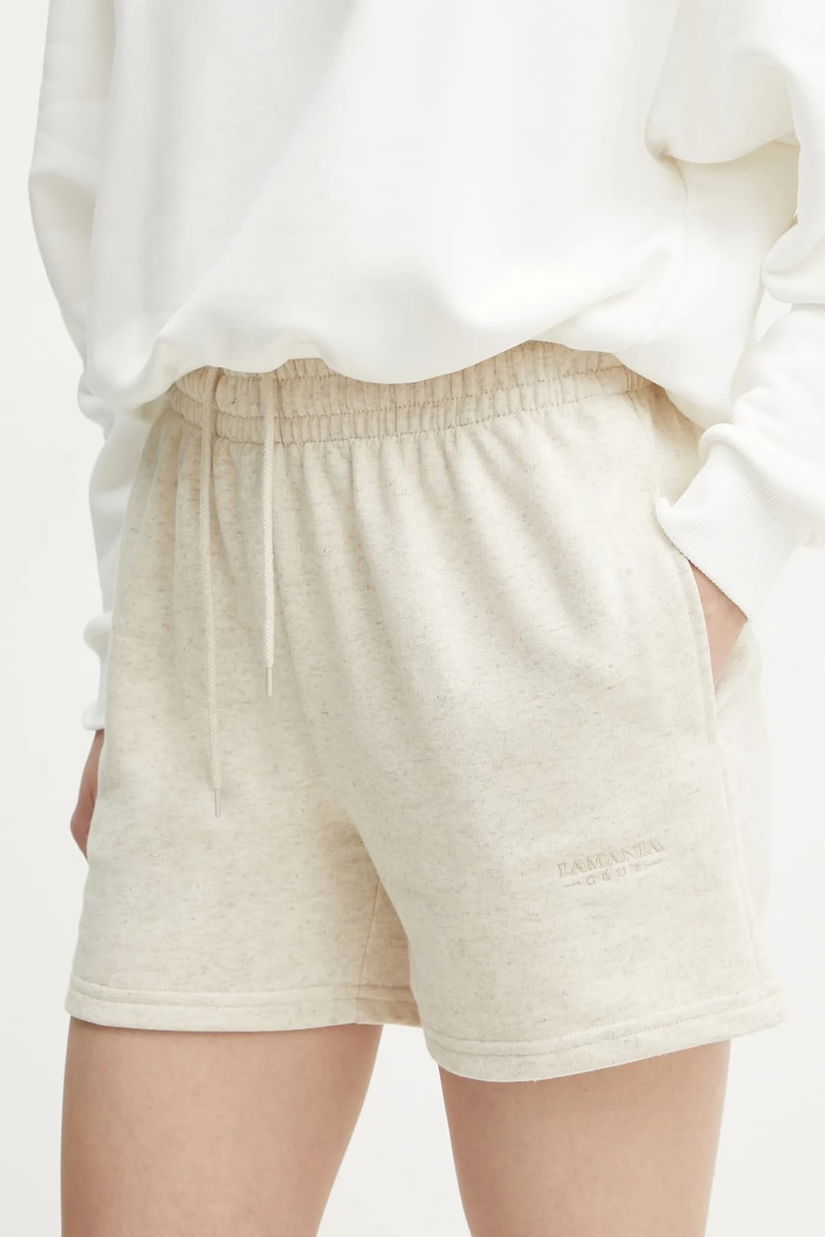 La Mania pantaloni scurti femei, culoarea bej, neted, high waist, DAISY