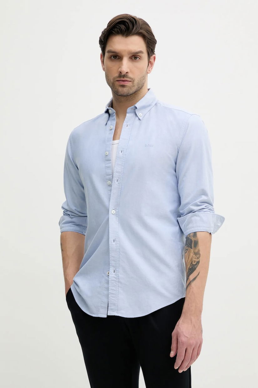 BOSS camasa din bumbac barbati, culoarea alb, cu guler button-down, slim, 50520265